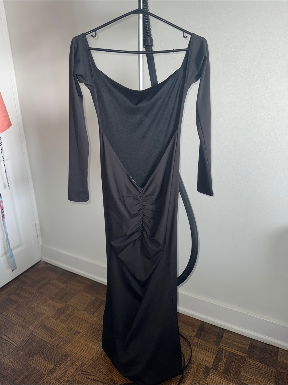 Fashion Nova Black Backless Ruched-Back Dress